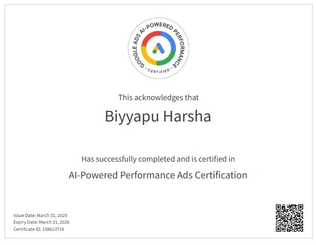 AI-Powered Performance Ads certificate