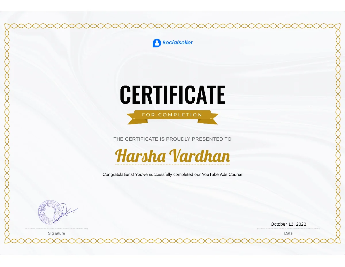 YouTube Ads Mastery certificate